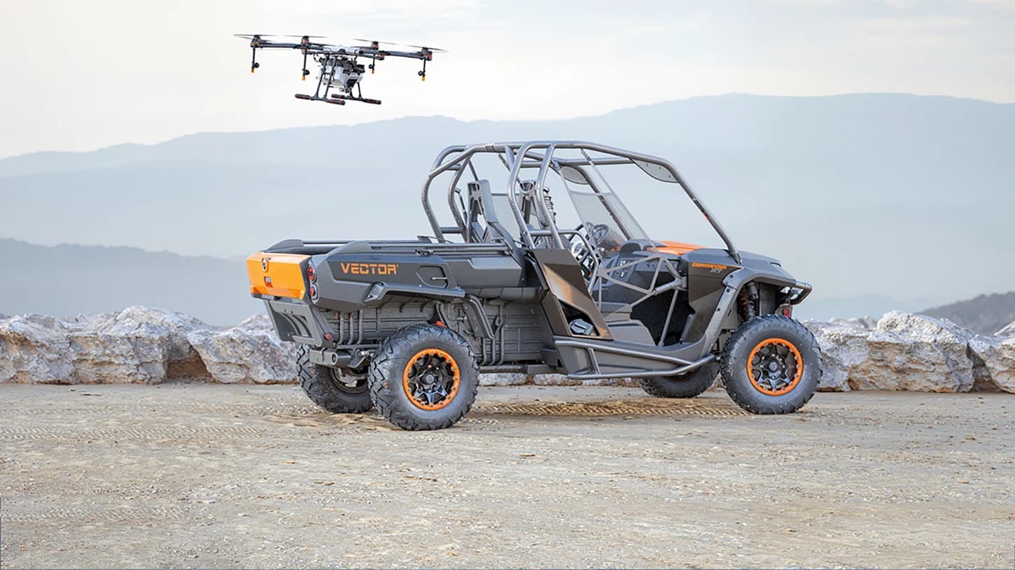 Photorealistic 3D render of custom surveillance drone system in tactical deployment environment